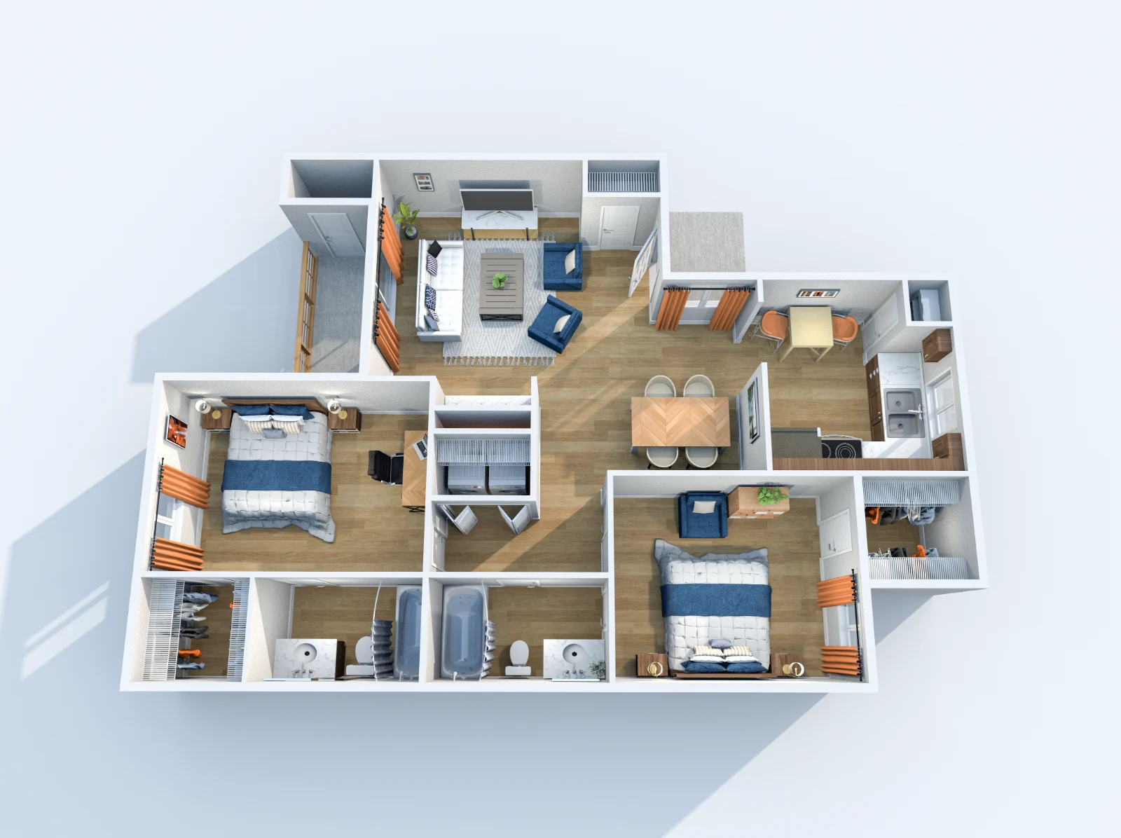 Redgate — floor plan, Plan B2 · 2 bed · 2 baths · 970 sq ft